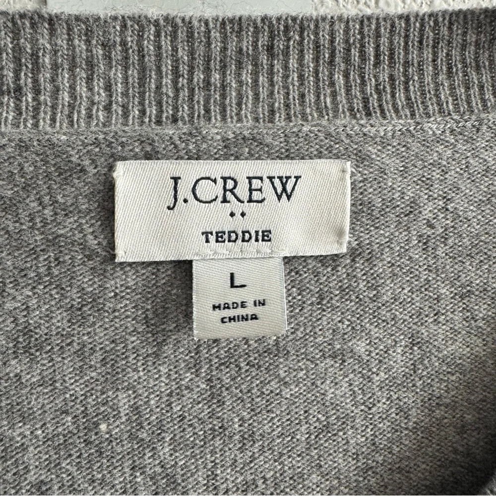 J. Crew Cotton-Wool Blend Teddie Sweater Grey Minimal Classic Fit Pullover